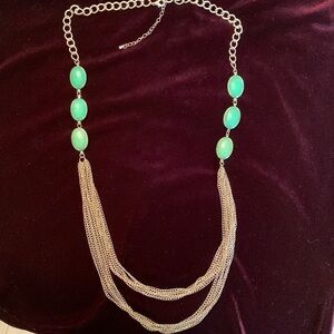 Gold Chain and Green Stone Statement Necklace
